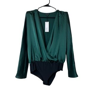 Strut & Bolt Green Satin Wrap Bodysuit NWT Size L